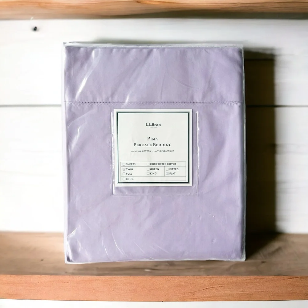 LL Bean Pale Orchid Pima Percale Twin Flat Sheet